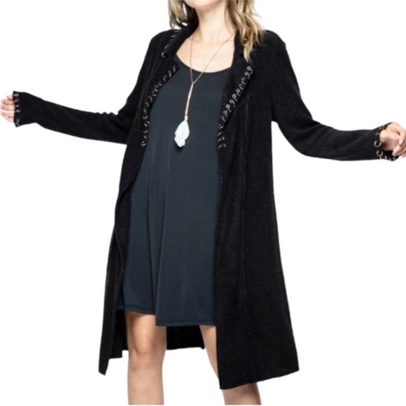 VOCAL grommet rings long sleeve jacket M black - Picture 3 of 10